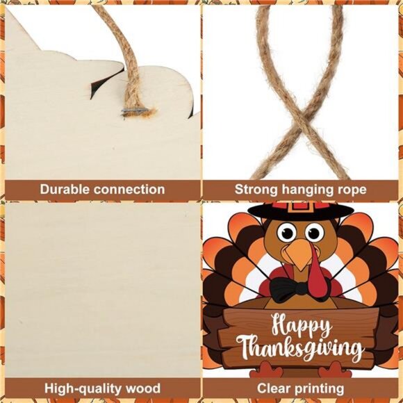 Thanksgiving Turkey Door Sign Happy Thanksgiving Wooden Front Doors Hanger - Picture 4 of 8